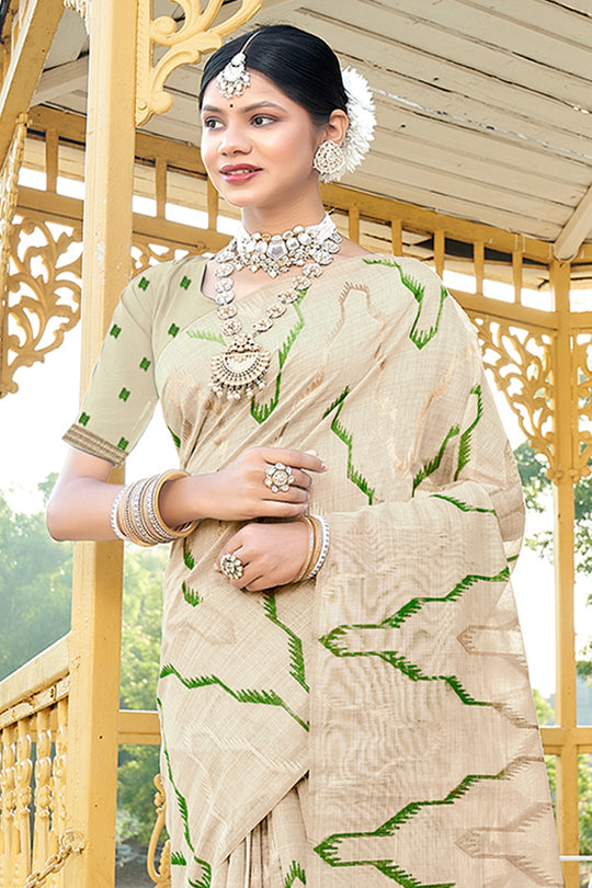 Green Cotton Saree With Blouse Piece