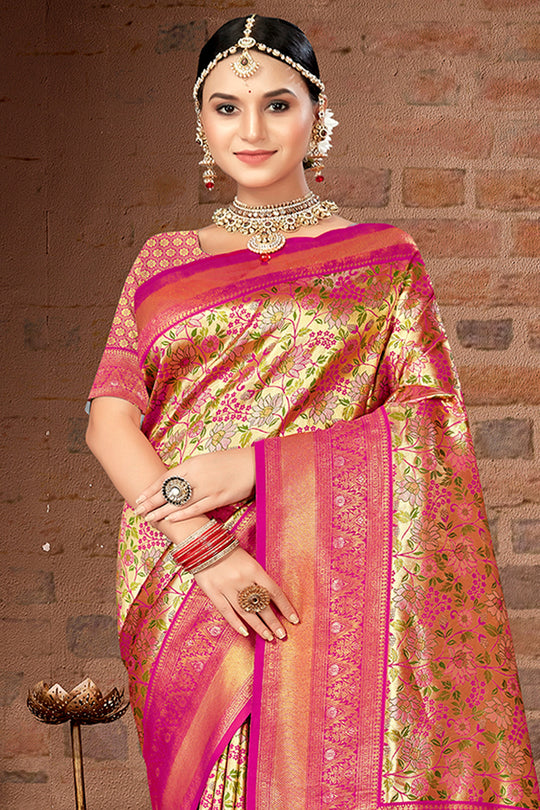 Pink Silk Saree With Blouse Piece
