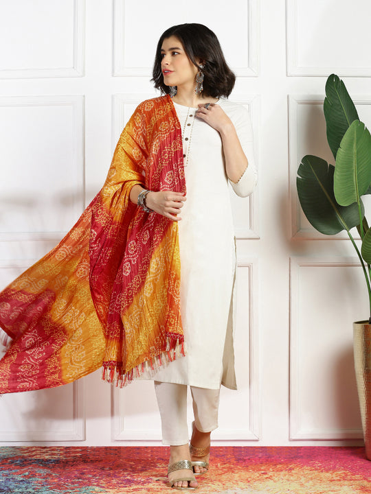 Round Neck Straight Kurta with Trousers & Dupatta