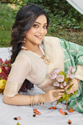 Green Cotton Thread Work Saree With Blouse Piece
