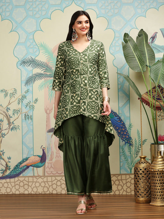 Geometric Printed V-Neck A-Line Kurta with Sharara