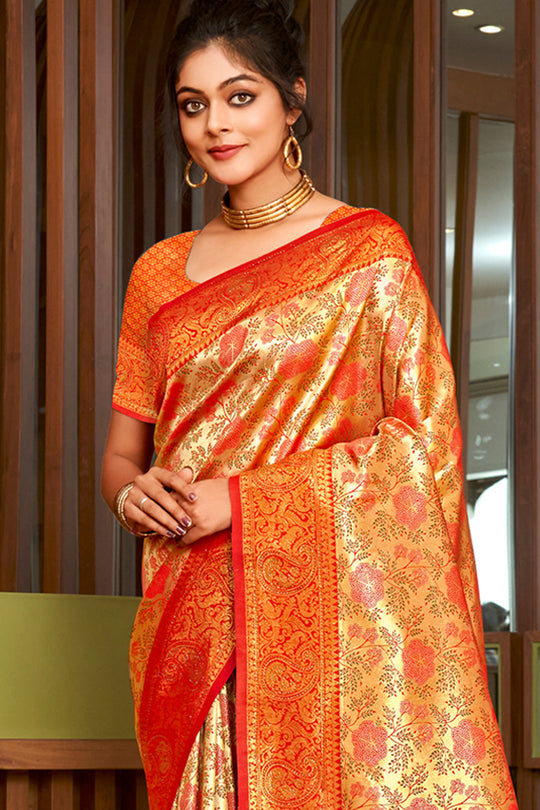 Red Silk Saree With Blouse Piece