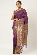 Purple Zari Butta Woven Banarasi Saree