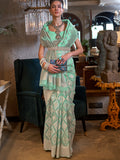 Green Linen Blend Saree With Blouse Piece