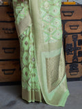 Green Linen Blend Saree With Blouse Piece