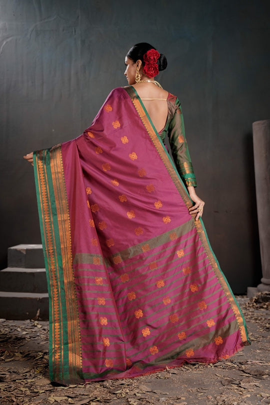 Soft Silk Chitt Palu With Contrast Blouse Weaving Saree