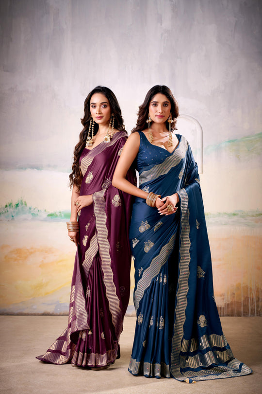 Satin Tissue Woven Design Jacquard Work Handloom  Saree With Blouse Piece
