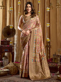 Brown Digital Cluster Print With Banarasi Border & Tassels Saree With Blouse Piece