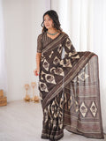 Soft Pure Cotton Hand Bagru Print Sarees With Blouse Pice