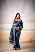 Satin Tissue Woven Design Jacquard Work Handloom  Saree With Blouse Piece