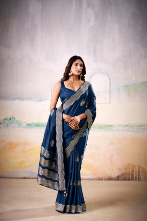 Satin Tissue Woven Design Jacquard Work Handloom  Saree With Blouse Piece