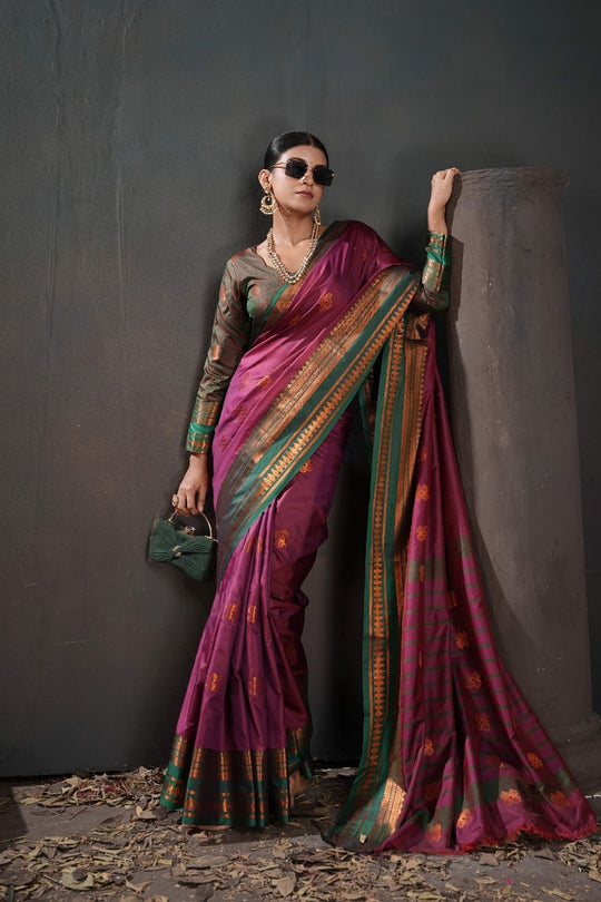 Soft Silk Chitt Palu With Contrast Blouse Weaving Saree