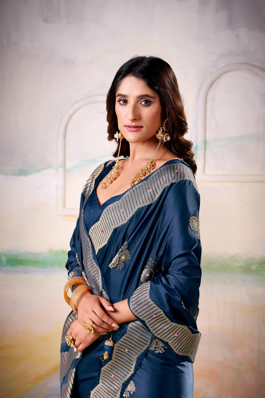 Satin Tissue Woven Design Jacquard Work Handloom  Saree With Blouse Piece