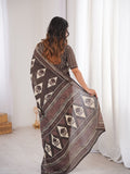 Soft Pure Cotton Hand Bagru Print Sarees With Blouse Pice