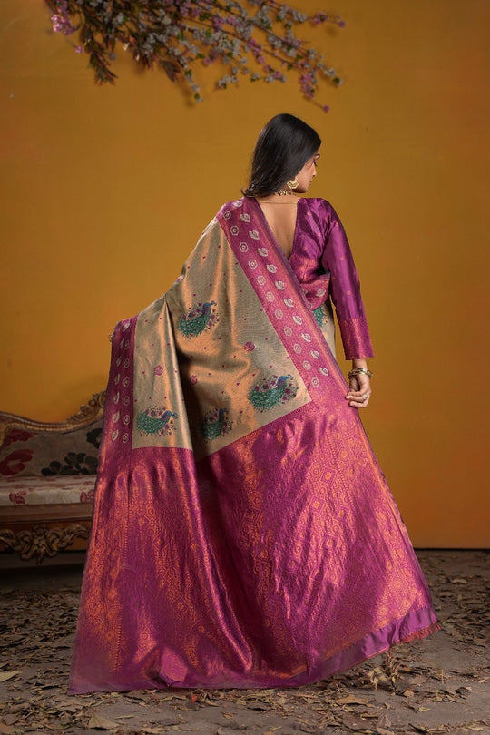 Kanjeevaram Silk Rich Palu With Contrast Blouse Weaving Silk Saree