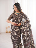 Soft Pure Cotton Hand Bagru Print Sarees With Blouse Pice