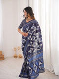 Soft Pure Cotton Hand Bagru Print Sarees With Blouse Pice