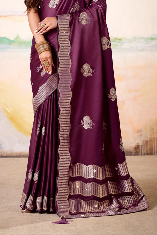 Satin Tissue Woven Design Jacquard Work Handloom  Saree With Blouse Piece