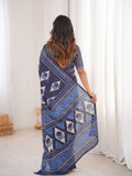 Soft Pure Cotton Hand Bagru Print Sarees With Blouse Pice