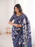 Soft Pure Cotton Hand Bagru Print Sarees With Blouse Pice