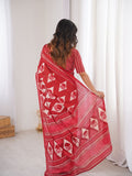 Soft Pure Cotton Hand Bagru Print Sarees With Blouse Pice