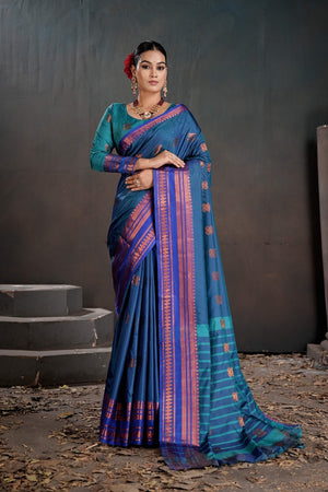 Soft Silk Chitt Palu With Contrast Blouse Weaving Saree