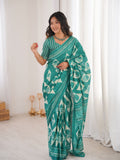 Soft Pure Cotton Hand Bagru Print Sarees With Blouse Pice