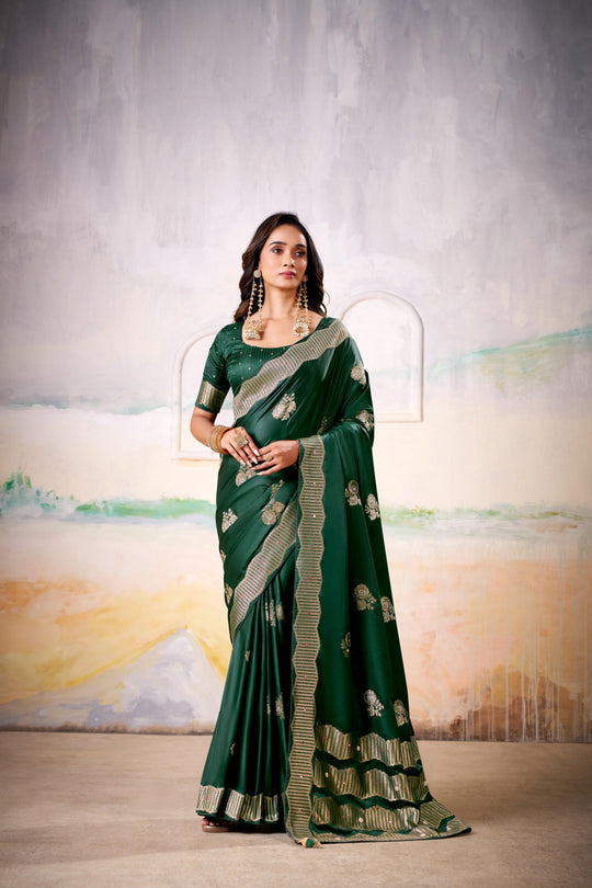 Satin Tissue Woven Design Jacquard Work Handloom  Saree With Blouse Piece