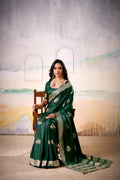 Satin Tissue Woven Design Jacquard Work Handloom  Saree With Blouse Piece