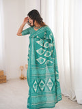 Soft Pure Cotton Hand Bagru Print Sarees With Blouse Pice