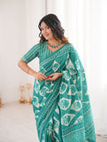 Soft Pure Cotton Hand Bagru Print Sarees With Blouse Pice