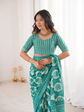 Soft Pure Cotton Hand Bagru Print Sarees With Blouse Pice