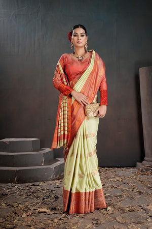 Soft Silk Chitt Palu With Contrast Blouse Weaving Saree