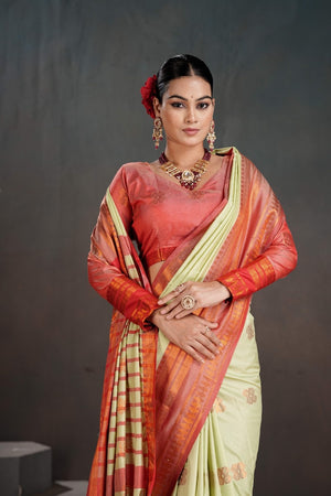 Soft Silk Chitt Palu With Contrast Blouse Weaving Saree