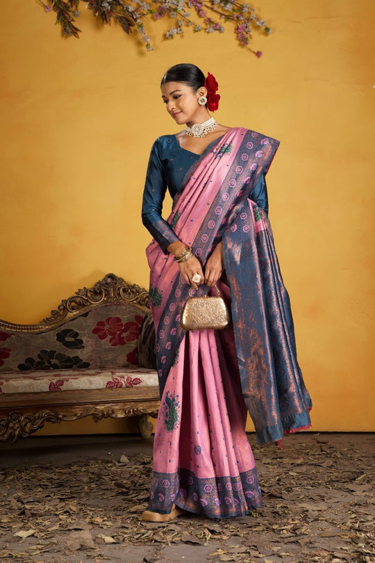 Kanjeevaram Silk Rich Palu With Contrast Blouse Weaving Silk Saree