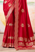 Satin Tissue Woven Design Jacquard Work Handloom  Saree With Blouse Piece