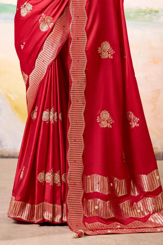 Satin Tissue Woven Design Jacquard Work Handloom  Saree With Blouse Piece