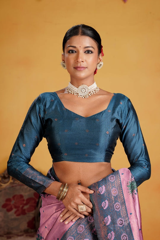 Kanjeevaram Silk Rich Palu With Contrast Blouse Weaving Silk Saree