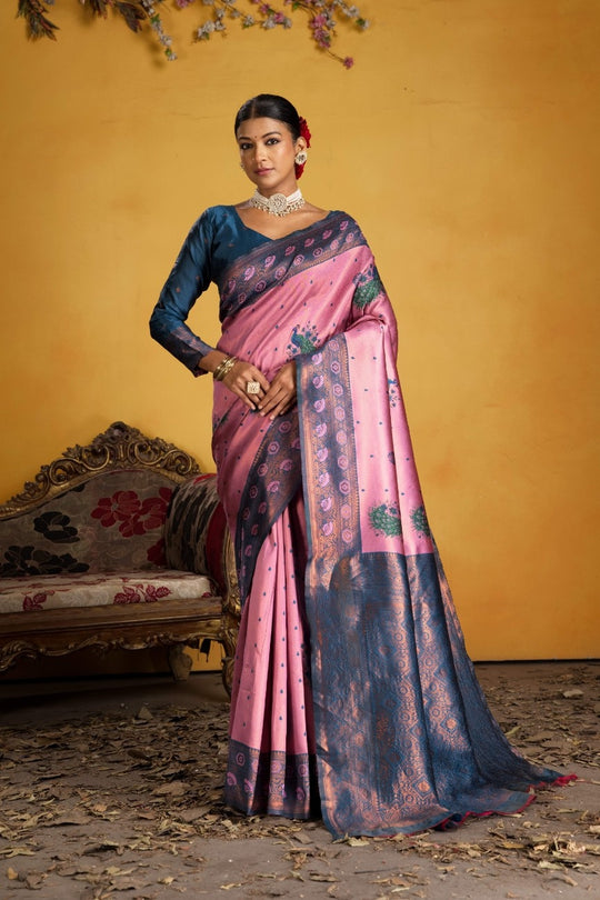 Kanjeevaram Silk Rich Palu With Contrast Blouse Weaving Silk Saree