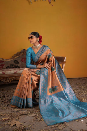 Kanjeevaram Silk Rich Palu With Contrast Blouse Weaving Silk Saree