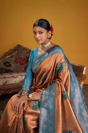 Kanjeevaram Silk Rich Palu With Contrast Blouse Weaving Silk Saree