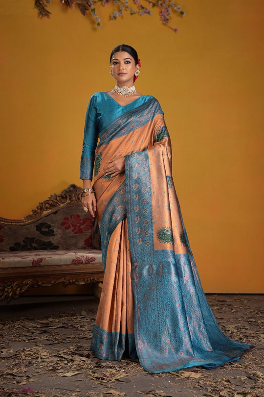 Kanjeevaram Silk Rich Palu With Contrast Blouse Weaving Silk Saree