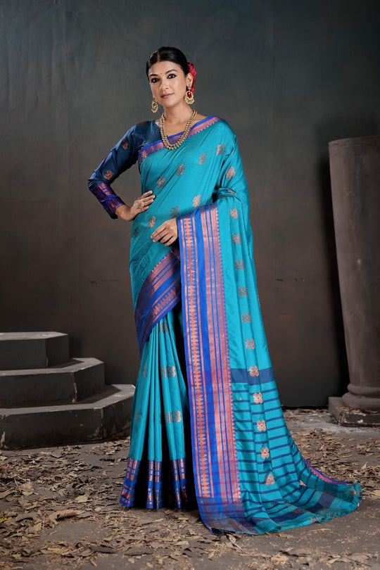 Soft Silk Chitt Palu With Contrast Blouse Weaving Saree