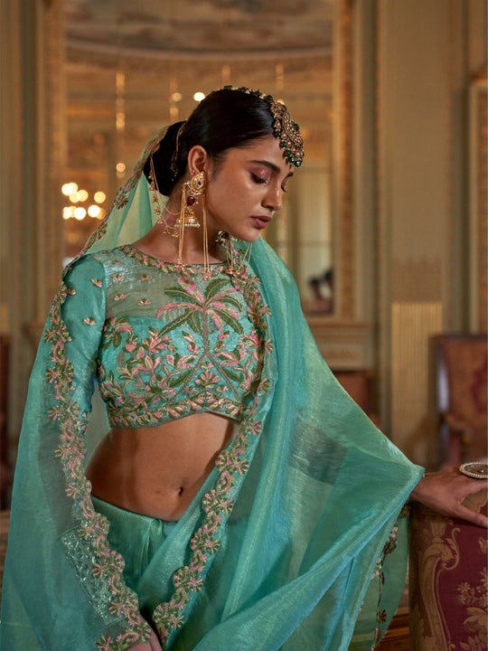 Soft Tissue Multi Thread Work Embroidered Saree