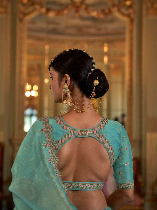 Soft Tissue Multi Thread Work Embroidered Saree