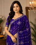 Blue Embroidered Saree With Blouse Piece