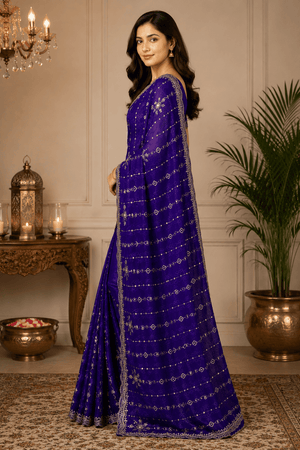 Blue Embroidered Saree With Blouse Piece