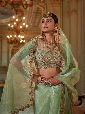 Soft Tissue Multi Thread Work Embroidered Saree