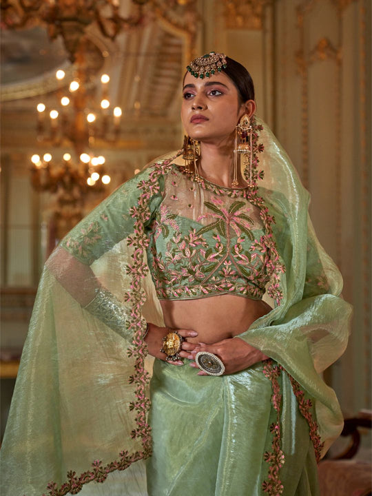 Soft Tissue Multi Thread Work Embroidered Saree