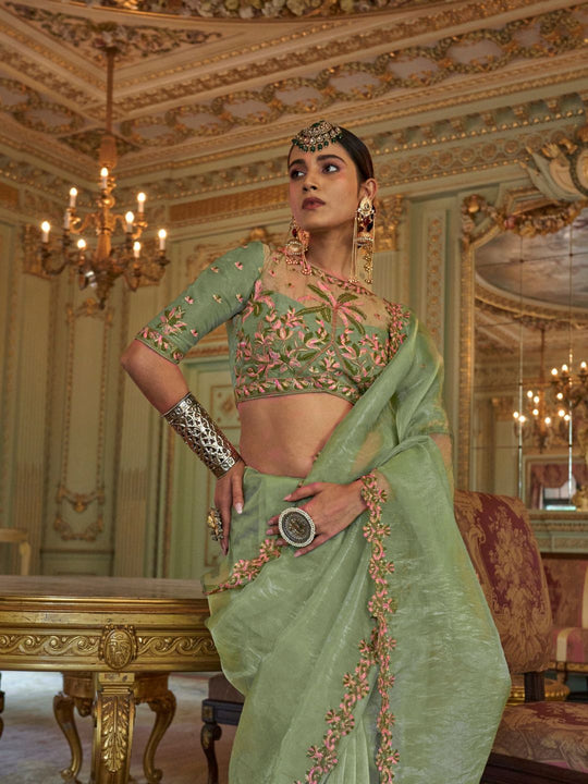 Soft Tissue Multi Thread Work Embroidered Saree